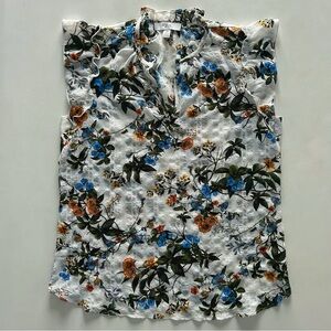 C by One White Floral Ruffle Sleeveless Blouse Spring Trend Size Small